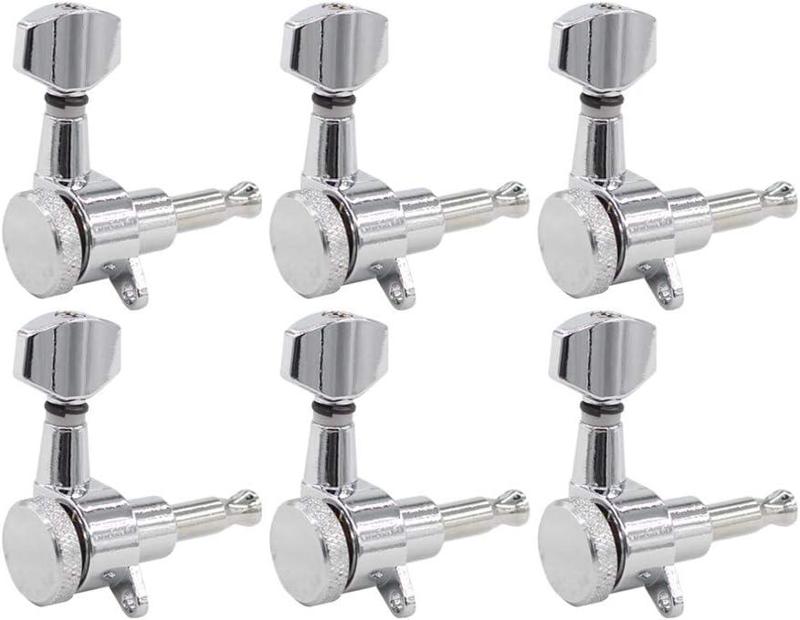 6R Inline Chrome Guitar Locking Tuners Tuning Pegs Keys Machine Heads Right Hand for Fender Stratocaster Telecaster Style Electric Guitar Chrome
