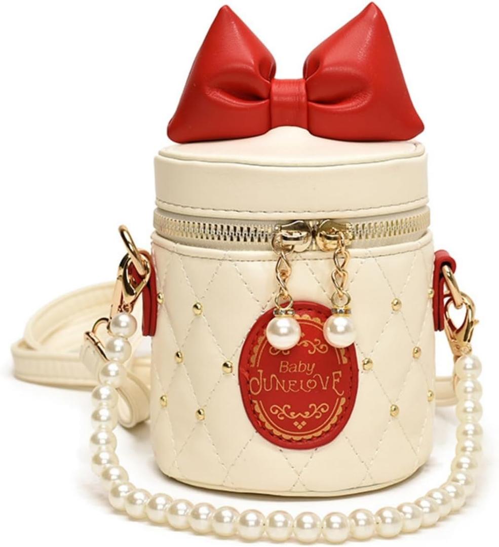 Little Girls Purse, Beaded Mini Bucket Bag Crossbody with Pearl Chain, Princess Purse for 3-8 Years Birthday Gift