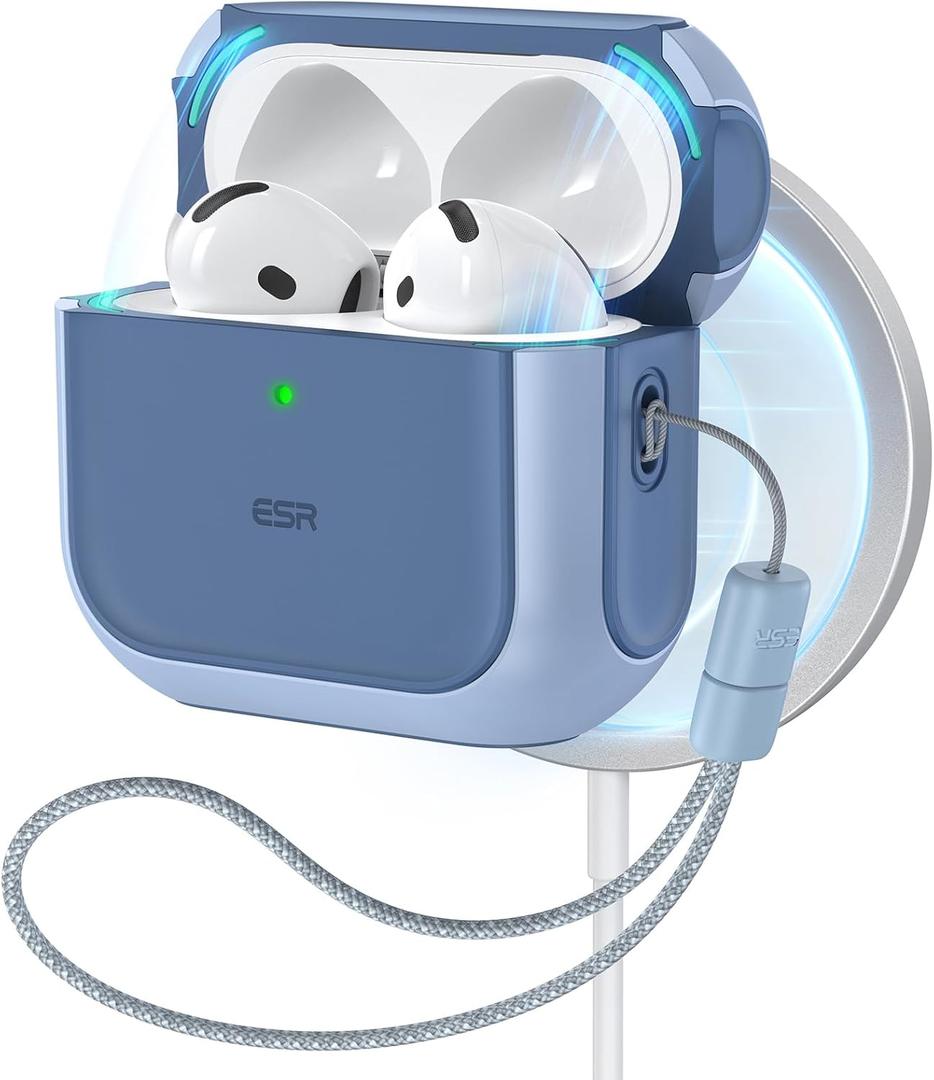 ESR for AirPods 4 Case, Compatible with AirPods 4th Generation Case (2024) (USB-C), Compatible with MagSafe, Drop Protection Cover with Lanyard, Magnetic Lid Lock, Orbit Hybrid Series, Blue