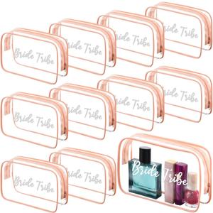 Amylove 10 Pcs Bridesmaid Makeup Bag for Bridal Party Gifts Clear Makeup Bags Toiletry Bridesmaid Proposal Gift Cosmetic travel Cosmetic Bag for Wedding Bachelorette Party Favor(Pink)