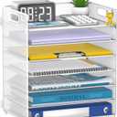 7 Tier Paper Organizer - Mesh Desktop File Holder with Handles for Office School Desk, Black (White)