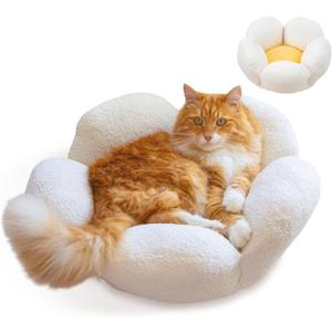 Catstages Purrfect Petals Flower Cat Bed with Plush Support and Raised Sides, White, 21 in - Secure, Soft, Comfortable Bed for Cats and Kittens