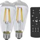 Smart LED Light Bulbs,Remote Control Light Bulb,ST64 Vintage Edison Bulbs with Remote Control,800LM 6W (60W Equivalent),E26 Base,Dimmable 2700K-6500K, 2-Pack(2 Bulbs+1 Remote)