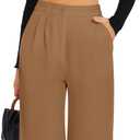 FUNYYZO Wide Leg Pants Women's High Elastic Waisted in The Back Business Work Trousers Long Straight Suit Pants (Brown, L)