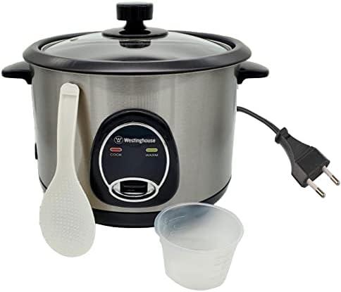Westinghouse 220 Volt Rice Cooker 10 Cup, Non Stick Cooking Pot, Measuring Cup, Keep Warm Function-Stainless Steel-700W (European AC power plug only)