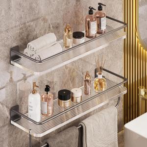 Onlysky Adhesive Bathroom Shelves, Acrylic Floating Bathroom Shelves, Rental Friendly Wall Shelf No Drill(Grey, 15.7 Inches)