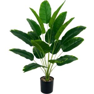 Artificial Bird of Paradise Plant 28, 18 Trunks, Faux Palm Tree in Pot for Indoor/Outdoor Dcor (Green)