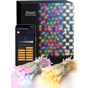 Brizled Smart Curtain Lights, 9.8FTx4.9FT 275 LED Warm White & Multicolor Color Changing String Lights, Dimmable App Control WiFi Window Christmas String Light for Bedroom Wall, Wedding, Party Decor