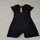 QINSEN Women's Short Sleeve Bodycon Romper Stretchy Square Neck Sexy Unitard Jumpsuit Black S