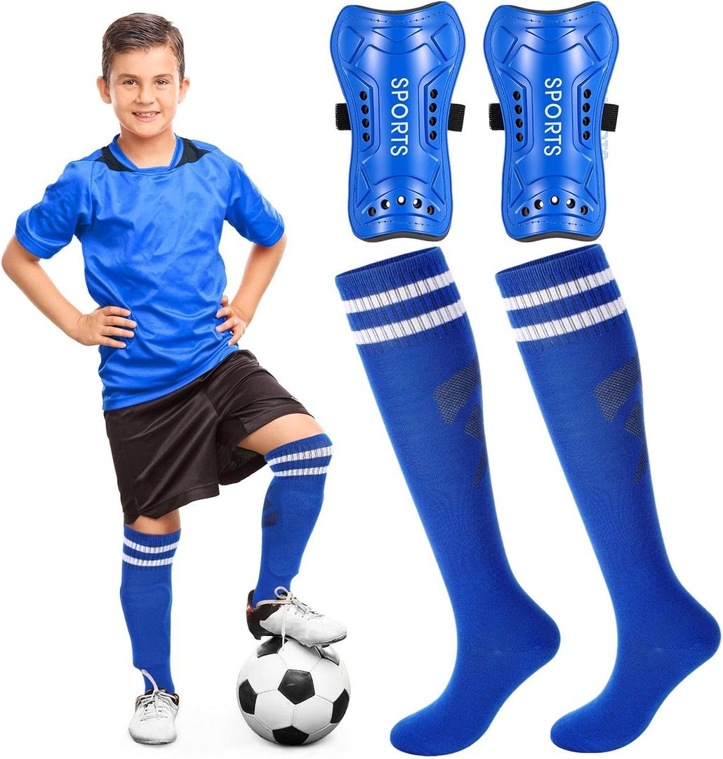 Syhood Soccer Shin Guards and Socks for Toddler Kids Youth, Lightweight Soccer Shin Pads Protective Defender Gear for 3-5, 5-10, 10-15 Years Old Children Teen Boys Girls Sports Game (Blue)