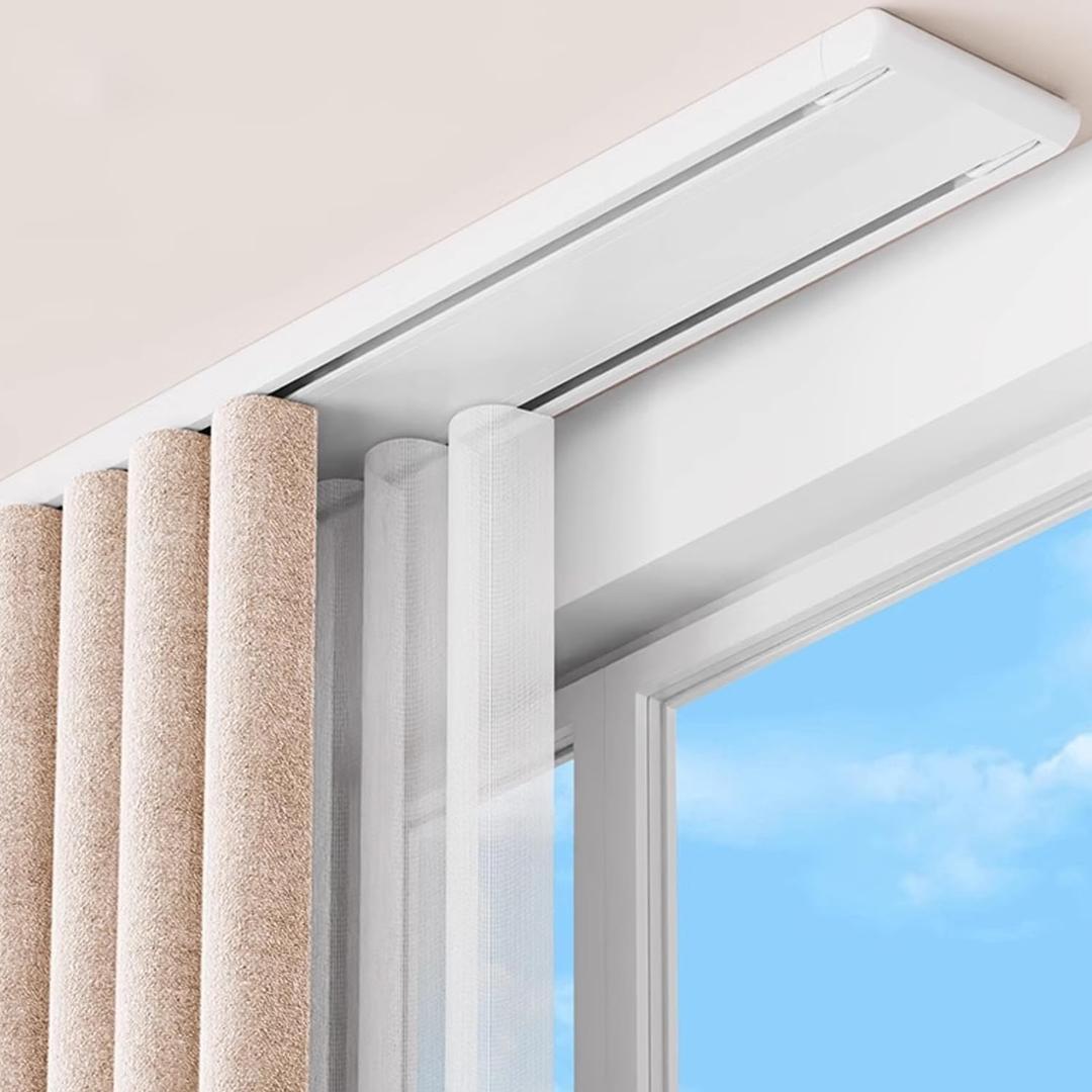 Double Row Curtain Track Ceiling Mounted, Silent Heavy Duty Curtain Track System, Sliding Rails for Curtains, Room Divider for Bedroom Living Room Hospital (Track Ships in Sections with Connectors) (1m(3.3ft), White)