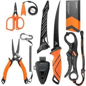 KastKing SteelStream Fishing Tool Set, Fishing Gear - Corrosion Resistant Fishing Pliers, Fillet Knife, Fishing Scissors, Fish Lip Gripper, Multi-Functional Jaw, Fishing Gifts for Men