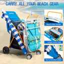 Old Bahama Bay Upright Beach Cart with Large Wheels for Sand, Wide Wheelbase 100lbs Capacity Beach Wagon with Insulated Cooler Bag, Mesh Body Board and Umbrella Holder