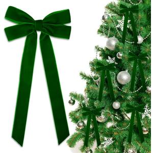 2 x 12 PCS Green Velvet Christmas Bows Ornaments Decorations, 10.2'' Vintage Long Velvet Bows Decor Ornaments for Christmas Tree Wreath Mantle Stair Gift Wrap, 0.98 W/5.11 * 10.23 inch