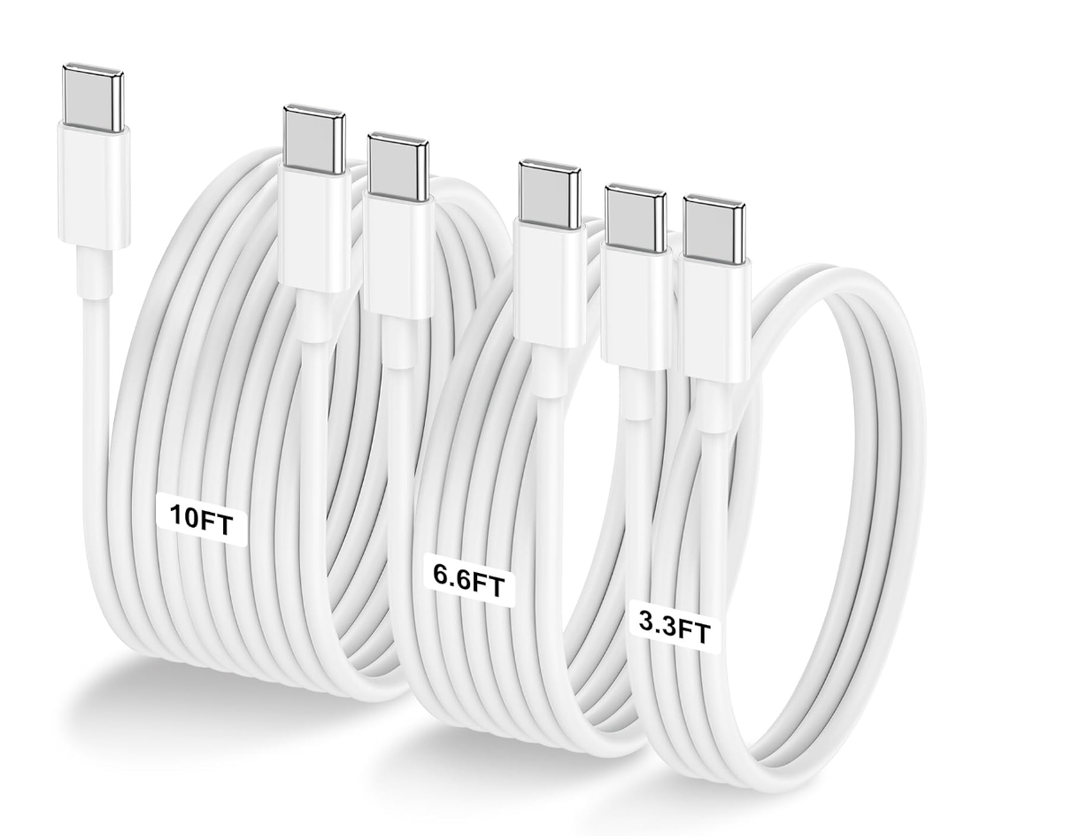 LOFPYE 3Pack [3.3FT+6.6FT+10FT] 60W USB C to USB C Cable, Type C to Type C Cable,Fast Charging Cable for iPhone 17 16 15 Pro Plus Pro Max Air，for Galaxy S25, for iPad, for MacBook and More