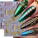 3 x 2 Sheets 5D Embossed Skull & Bone Nail Decals for Nail Art Self-Adhesive Halloween Nail Stickers Pink Hand Bone Rose Flower Nail Art Stickers Scary Gold Bones Design Decals for Women Nail Accessories (W1)