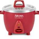 Aroma Housewares Select Stainless Rice Cooker & Warmer with Uncoated Inner Pot, 6-Cup(cooked)/ 1.2Qt, ARC-753SGR, Red