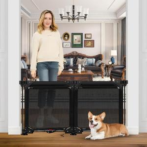 No Drilling Freestanding Baby Gates for Doorways 2 Panel 24" Tall x 40" Wide Free Standing Dog Gate with Strong Suction Cup Portable Step Over Puppy Gates for The House Foldable Pet Gate for Stairs (Black)