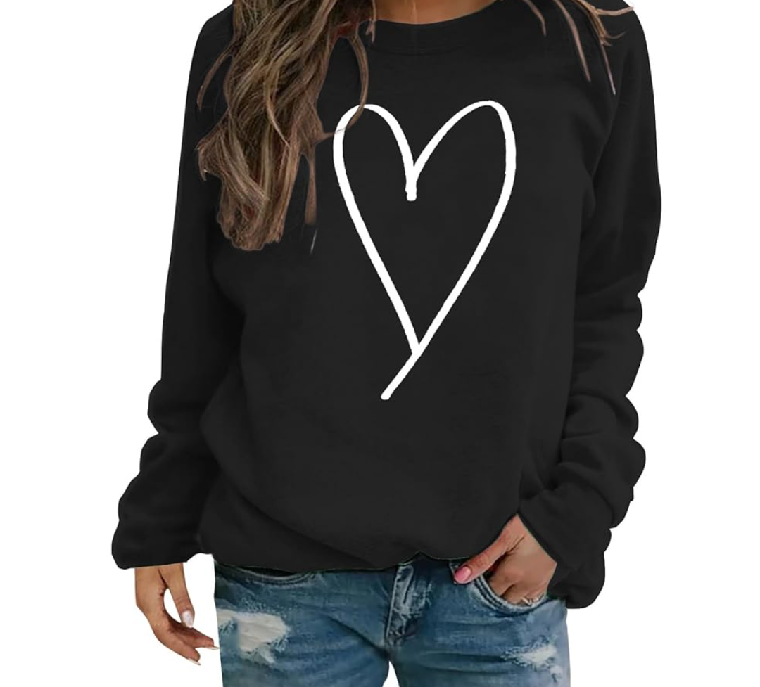 Love Heart Graphic Sweatshirt for Women Long Sleeve Love Gift Shirts Loose Casual Crewneck Valentines Day Shirts, XXL