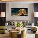 Gold Tree of Life Canvas Wall Art Sun Moon and Stars Celestial Picture Wall Decor Large Tree Poster Dark Green Gold Mystical Starry Sky Painting Print Artwork for Living Room Bedroom Office Home Decor