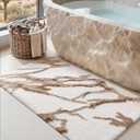 DEXI Bathroom Rug Mat 24x43, Soft and Absorbent Marble Bath Mat, Non Slip Machine Washable Bath Rugs for Shower Floor, Tub, Sink, White and Beige