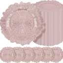 50 Pcs Rose Gold Charger Plates Bulk 13 Inch Plastic Charger Plates for Dinner Plate, Rose Gold Chargers for Table Setting, Reef Design Plate Floral Decorative Round Chargers for Wedding Party, Event