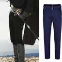 Gothic Men's Cosplay Trousers - Victorian Steampunk Costume Pants for Halloween & Medieval Occasions (Blue, XXL)