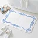 TRUEDAYS Blue Scalloped Bath Mat - Cute Bow Bathroom Rugs Small Non Slip Bath Mat, Soft & Absorbent Bath Rugs for Bathroom Decor, Tub, Vanity Floor (32*20 Inches)