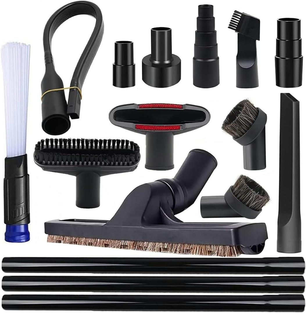 16 Pcs Universal Vacuum Attachments Kit for Shop Vac Accessories with 2 1/2" to 1 1/4" & 1 7/8" to 1" Hose Adapter for Shop Vac, 1 1/4" Shop Vacuum Cleaner Attachments, Household Cleaning Vacuum Kit