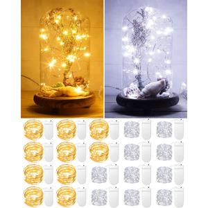 20 Pack Fairy Lights Battery Operated 3.3ft 20 LED Mini String Lights Copper Wire Twinkle Lights for Mason Jars Festivals Wedding Christmas Party Centerpiece Table Decorations, Warm White & Cool White