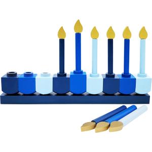 The Dreidel Company Hanukkah Children's Wooden Chanukah Menorah, Dreidel Design with Removable Candles