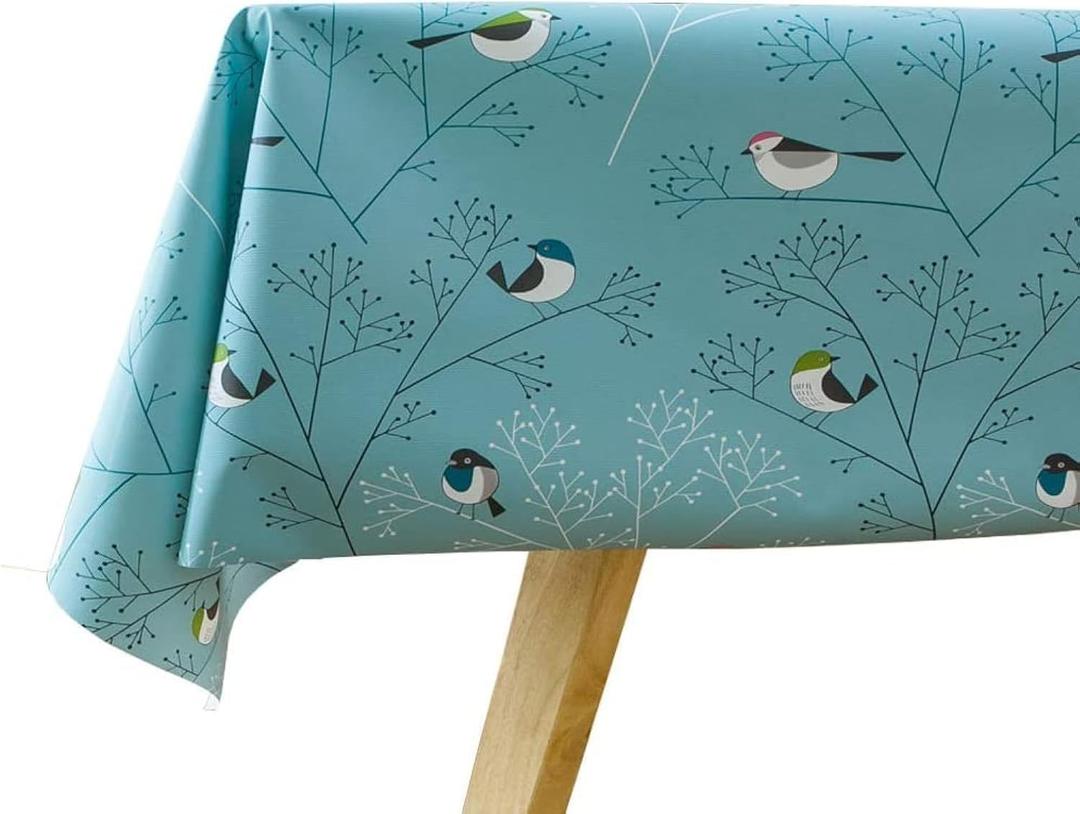 TruDelve Heavy Duty Vinyl Tablecloth with Flannel Backing Plastic Tablecloths for Rectangle Tables Oilcloth Waterproof Outdoor Tablecloth (72'' x 54'', Birds-2)