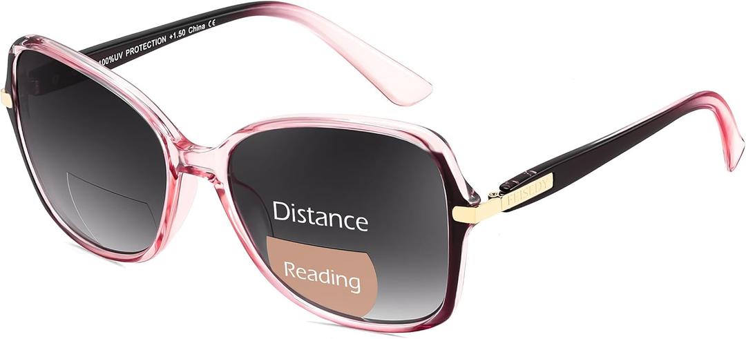 FEISEDY Women Bifocal Sunglasses Reader, Butterfly Sun Reader, Fashion Outdoor Blue Light Reading Glasses, UV400 Protection B0351 Gradual Purple Pink, 2.0x