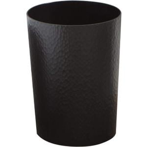 Bath Bliss Hammered Design Waste Bin | 1 Pack | Round Open Top | 10 Liter | Bathroom Trash Can | Kitchen | Office | Bedroom | Textured Plastic | Wastebasket | Black