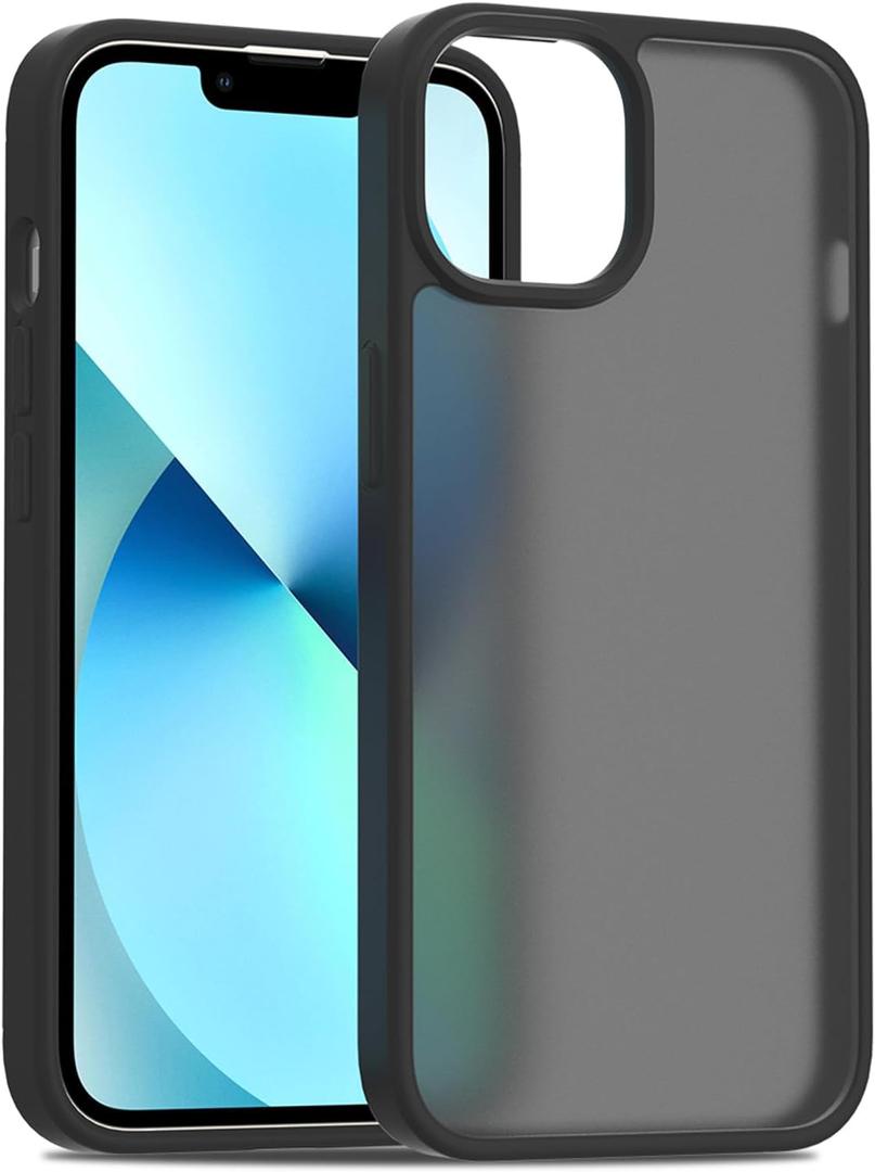 TENOC Phone Case Compatible with iPhone 13 & iPhone 14, Black Case Translucent Protective Bumper Matte Hard Back Cover for 6.1 Inch