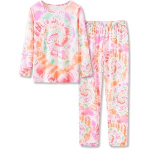 Beezizac Pajamas for Girls 100% Polyester Tie dye Sleepover Long Sleeve PJ Set Size 6-18