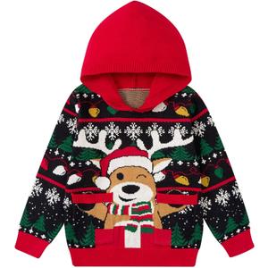 Vieille Toddler Girls Boys Ugly Christmas Sweater Kids Knit Xmas Hooded Pullover Sweater 2-7 Years (5-6 Years, Reindeer)