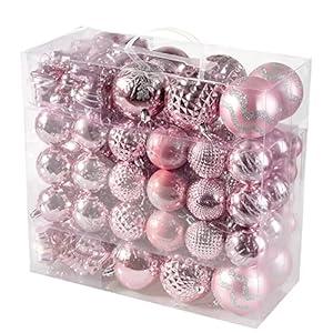 116Pcs Pink Christmas Ball Ornaments Set, Shatterproof Christmas Hanging Decoration Set with Gift Box, Assorted Decorative Baubles Set for Xmas Tree/ Home/ Wedding/ Party/ Holiday (Pink)