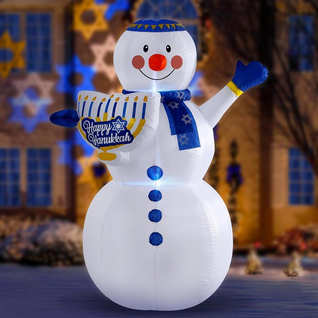 Huray Rayho 5ft Hanukkah Inflatable Snowman Outdoor Decorations Blow Up Snowman and Hanukkah Menorah with Built-in Lights for Yard Garden Lawn Holiday Party Indoor Decor