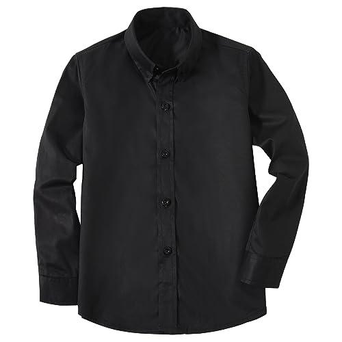DHTS Boys Black Dress Shirt Long Sleeve Button Down Baby Collared Shirts for Toddler Boy Uniform Shirt Size 5