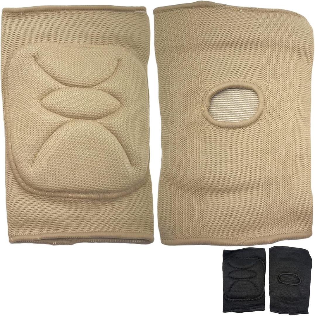 DANCEYOU Dance Knee Pads Thick Soft Sponge Volleyball Knee Brace for Big Kid Teen Adults Workout Knee Protector Football Pole Dance Yoga Tennis Running (Medium, Tan)