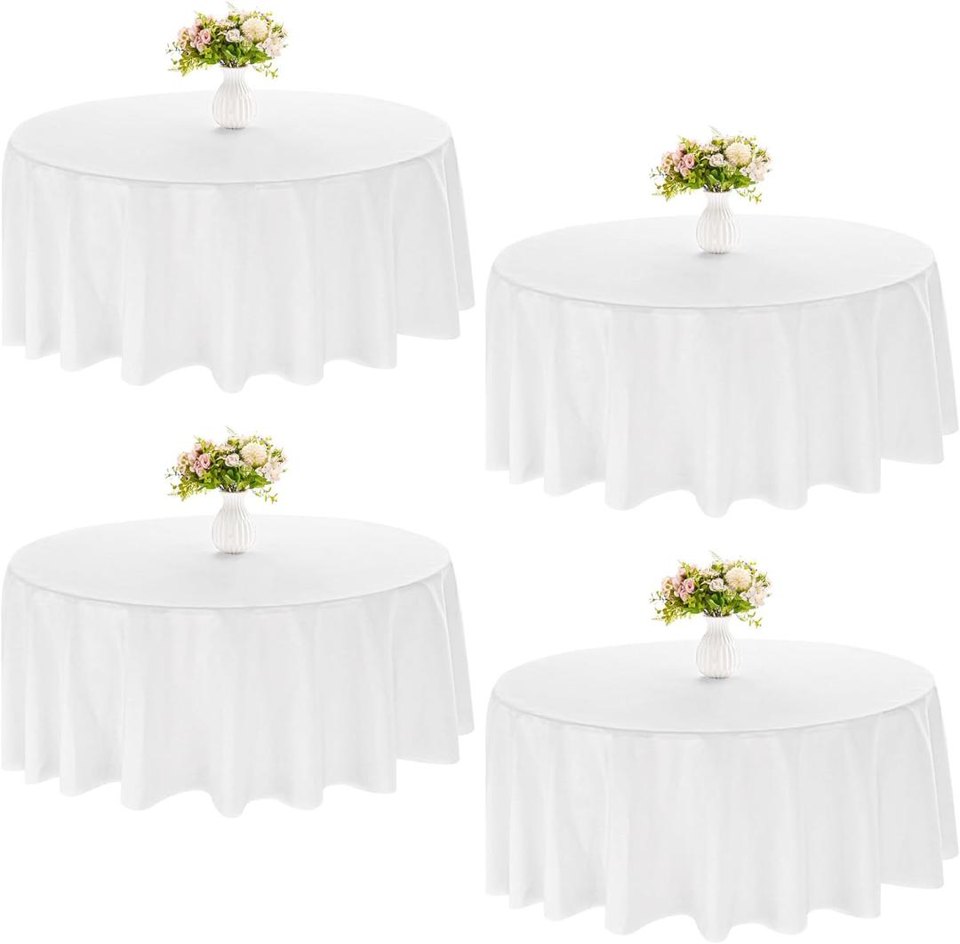 4 Pack Round Tablecloth 90 Inch White Polyester Washable Decorative Fabric Table Covers for Wedding Dining Table Buffet Parties Banquet Decor