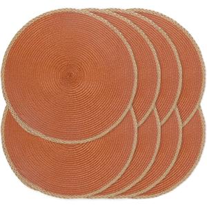 Noctiflorous Braided Round Placemats Set of 8, 15 Inch Woven Table Mats, Non-Slip Washable Thin Edge Place Mats for Kitchen Dining Table Decor (Dark Orange, 8)