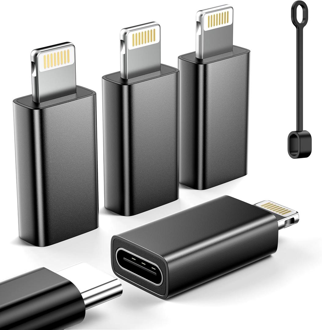 MFi Certified USB C to Lightning Adapter 4-Pack, 27W Fast Charging & Data Sync, Lightning to USB Type C Cable Adapter Compatible with iPhone 14/13/12/Pro/Max, iPad, AirPods, with Anti-Loss Lanyard
