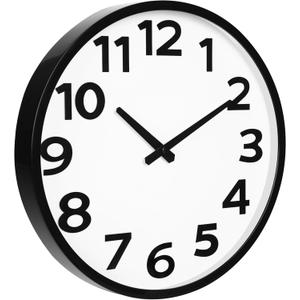 Fomaris Wall Clock 16 Inch - Large 3D Numbers Easy to Read, Silent Non-Ticking Battery Operated Analog Quartz Round Clock for Seniors, Classroom, Office, Living Room - Black