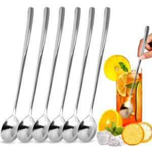 9.5-Inch Long Spoon, Ice Tea Spoons for Ice Cream, Coffee, Cocktail, Stainless Steel Long Spoons for Stirring, Long Handle Spoon, Set of 6