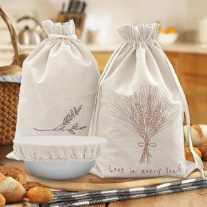 2 Pack Reusable Linen Bread Bags for Homemade Sourdough - Eco-Friendly Bread Storage with Proofing Bowl Cover | Baking Accessories & Sustainable Kitchen Essentials