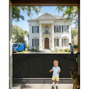 80" Wide Retractable Baby Gate for Stairs, 42" Extra Tall Retractable Dog Pet Gate with Support Rods, Mesh Screen Child Safety Gate for Doorways Hallways Deck Porch, Outdoor Indoor Use