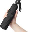 BAODINI Small UV Protection Travel Umbrella Compact for Rain and Sun UPF 50+ 41 inch Portable Umbrella for Women and Men (Deep Black)