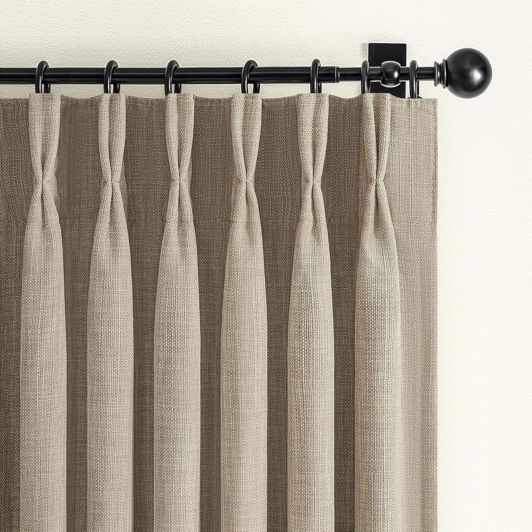 Blackout Pinch Pleated Living Room Curtains 84 Inches Long 2 Panels Set, Memory Trained Oak Taupe Dual Layer Thick Linen Thermal Sound Dampening Neutral Windows Drapes for Dining Room 7 FT Length